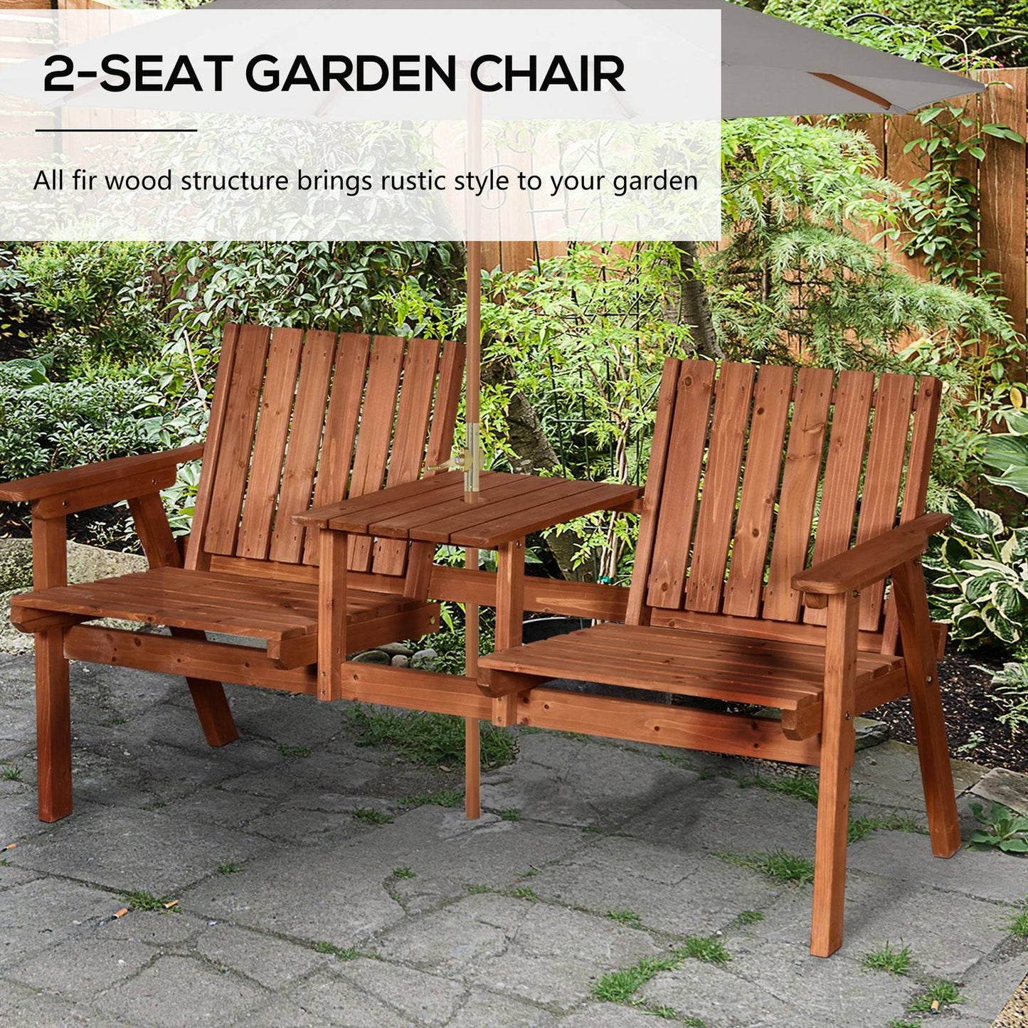 2 Seater Fir Wood Bench w/ Centre Table