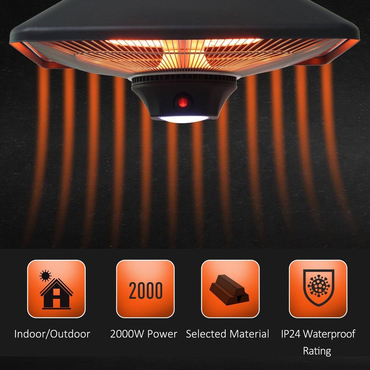 Outsunny Hanging Halogen Heater 2000 W-Black