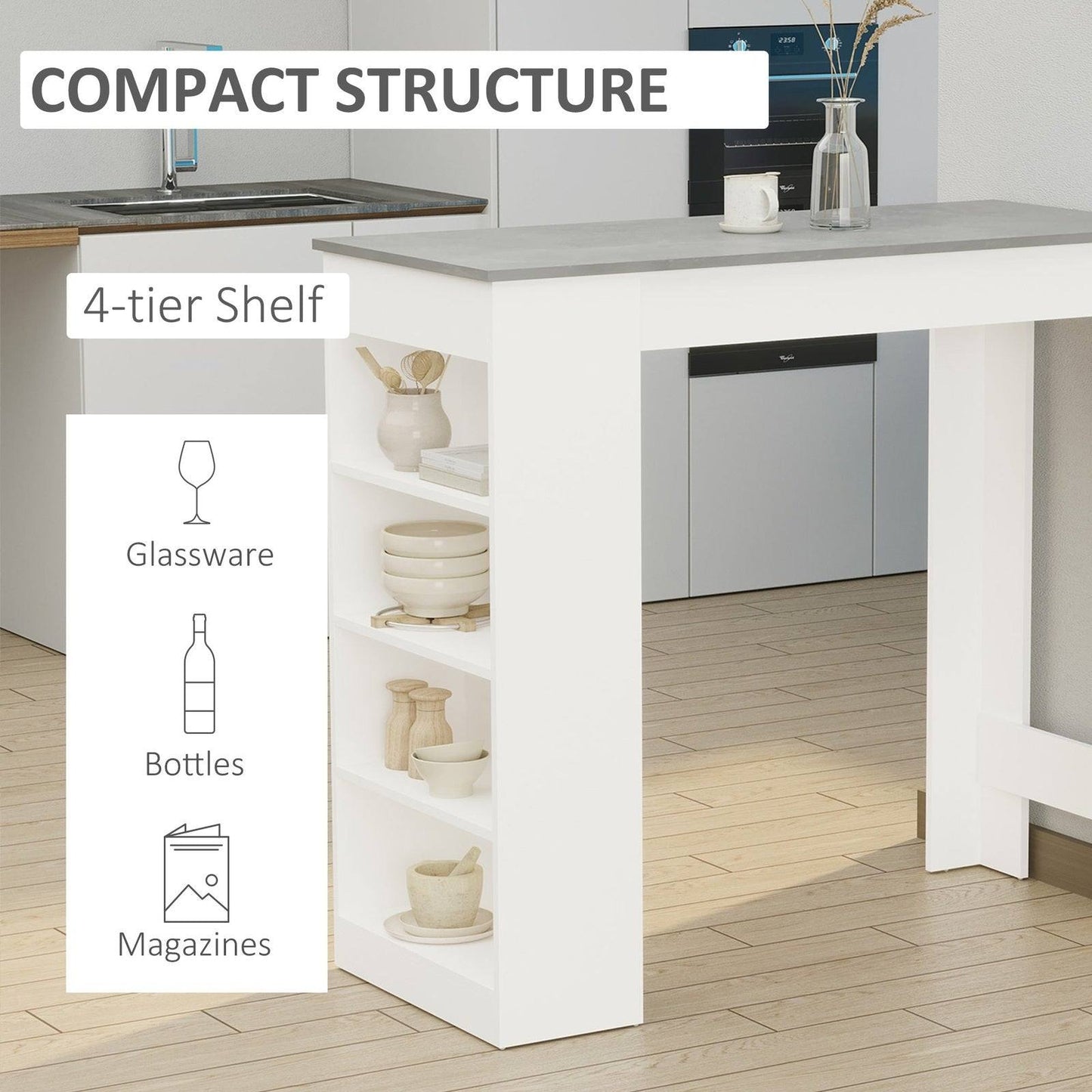 Bar Table Coffee Table Kitchen Dining Table with 4-Tier Storage Shelf for Kitchen
