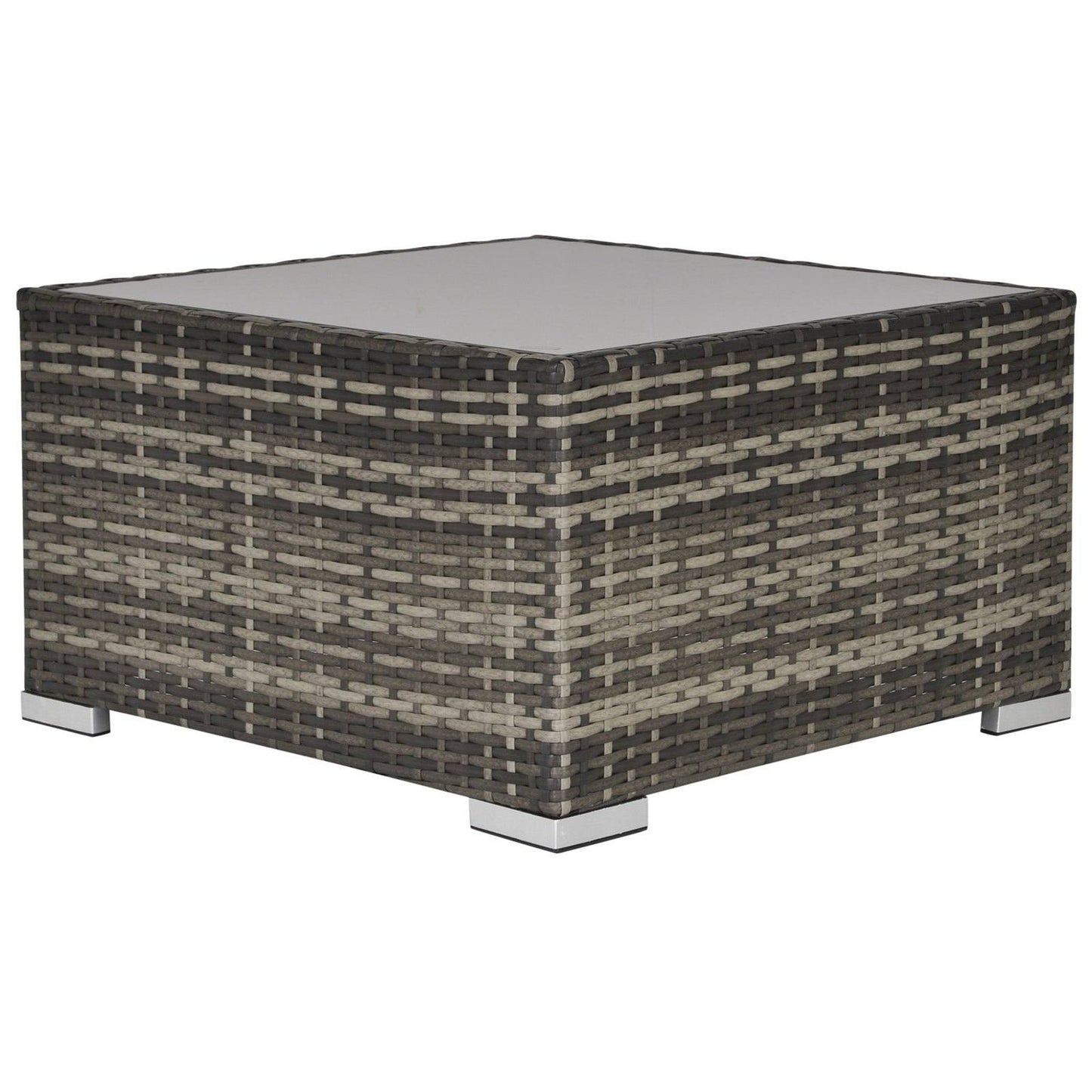 Square PE Wicker Rattan Table with Glass Top - Dark Grey