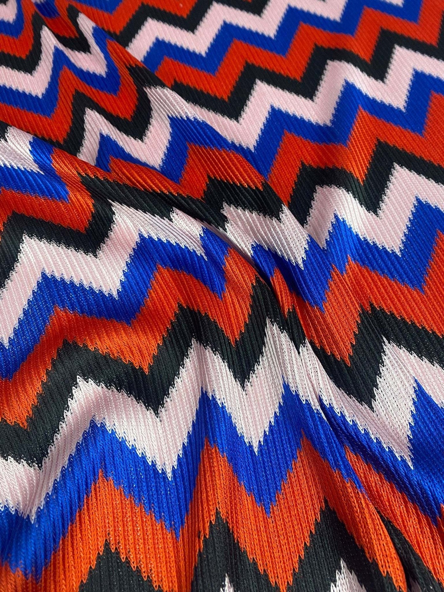 Red Blue Black Zigzag Chevron Pattern Fabric