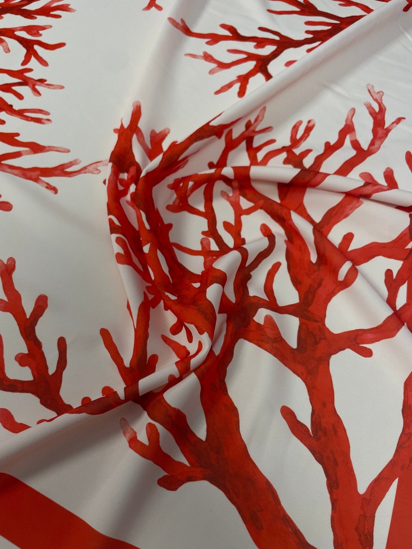 Red Coral Print Crepe Fabric by the Metre – Premium Dressmaking