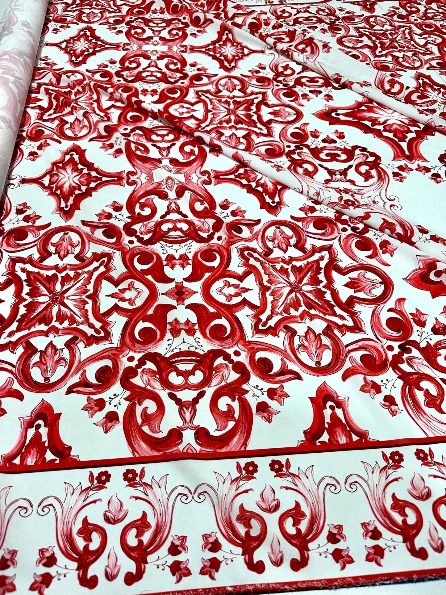 Red Sicilian Majolica Fabric