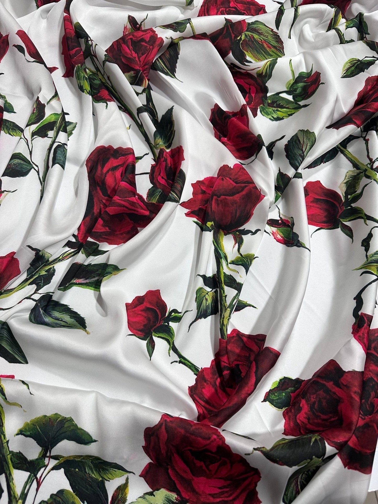 Red Rose Pattern White Fabric