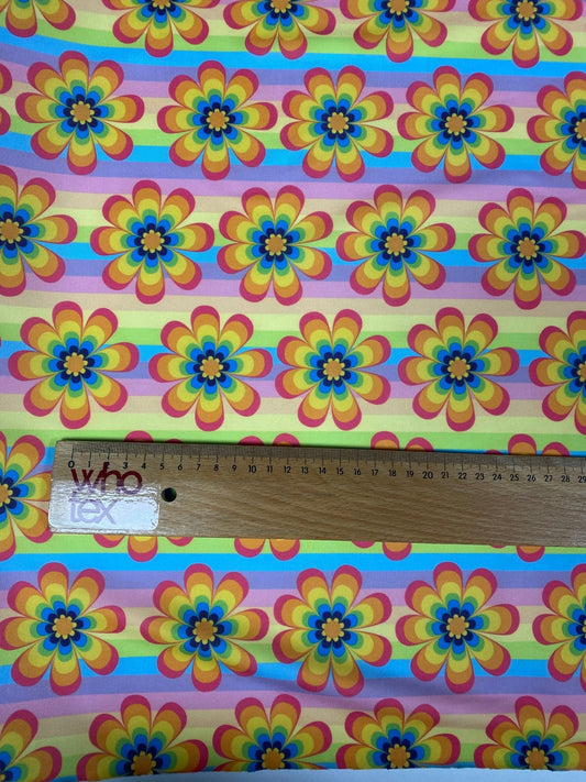 Retro Rainbow Flower Print Fabric