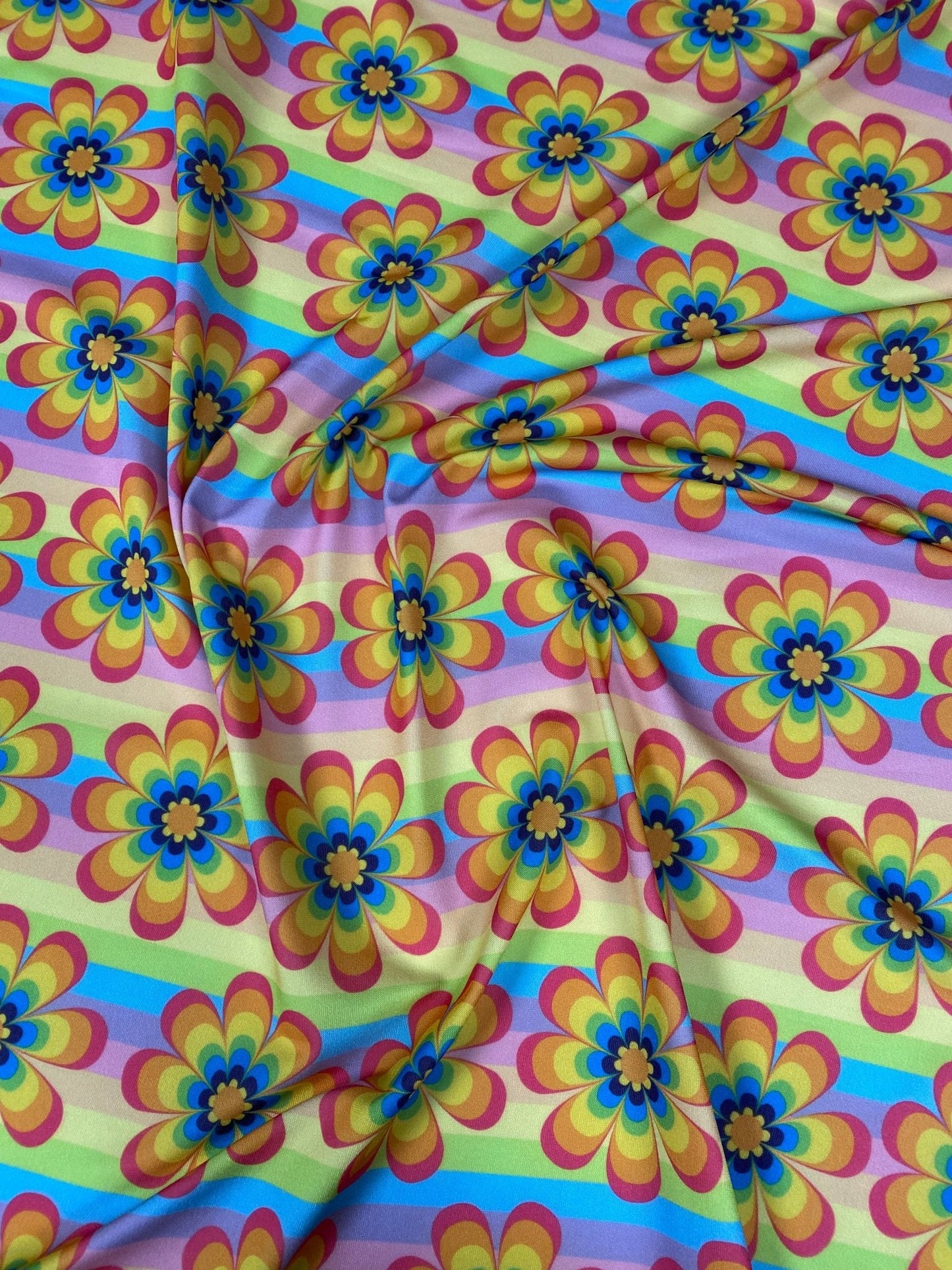 Retro Rainbow Flower Print Fabric