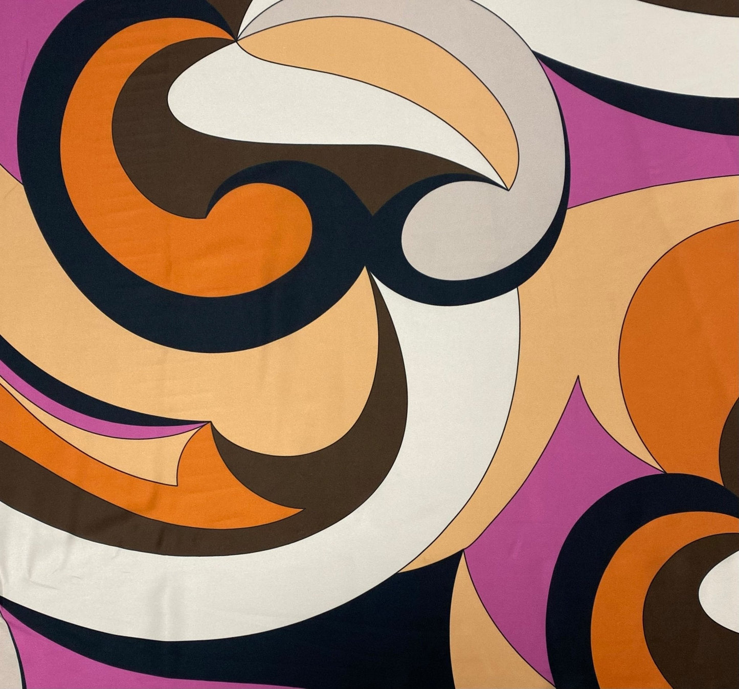 Retro Swirl Fabric – Orange Brown Abstract 70s Print by the Metre
