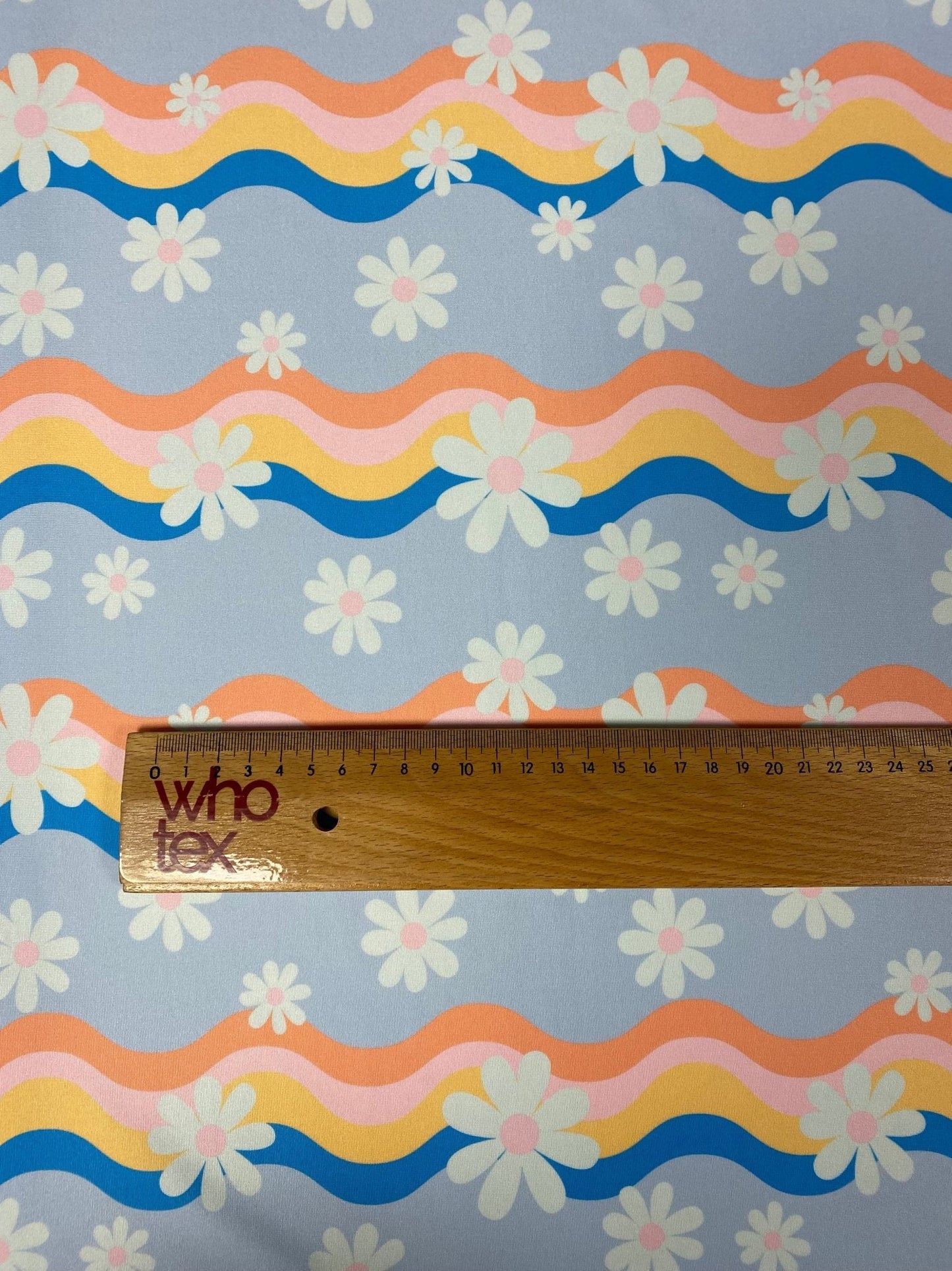 Retro Wave Daisy Print Fabric – Floral Pattern by Metre