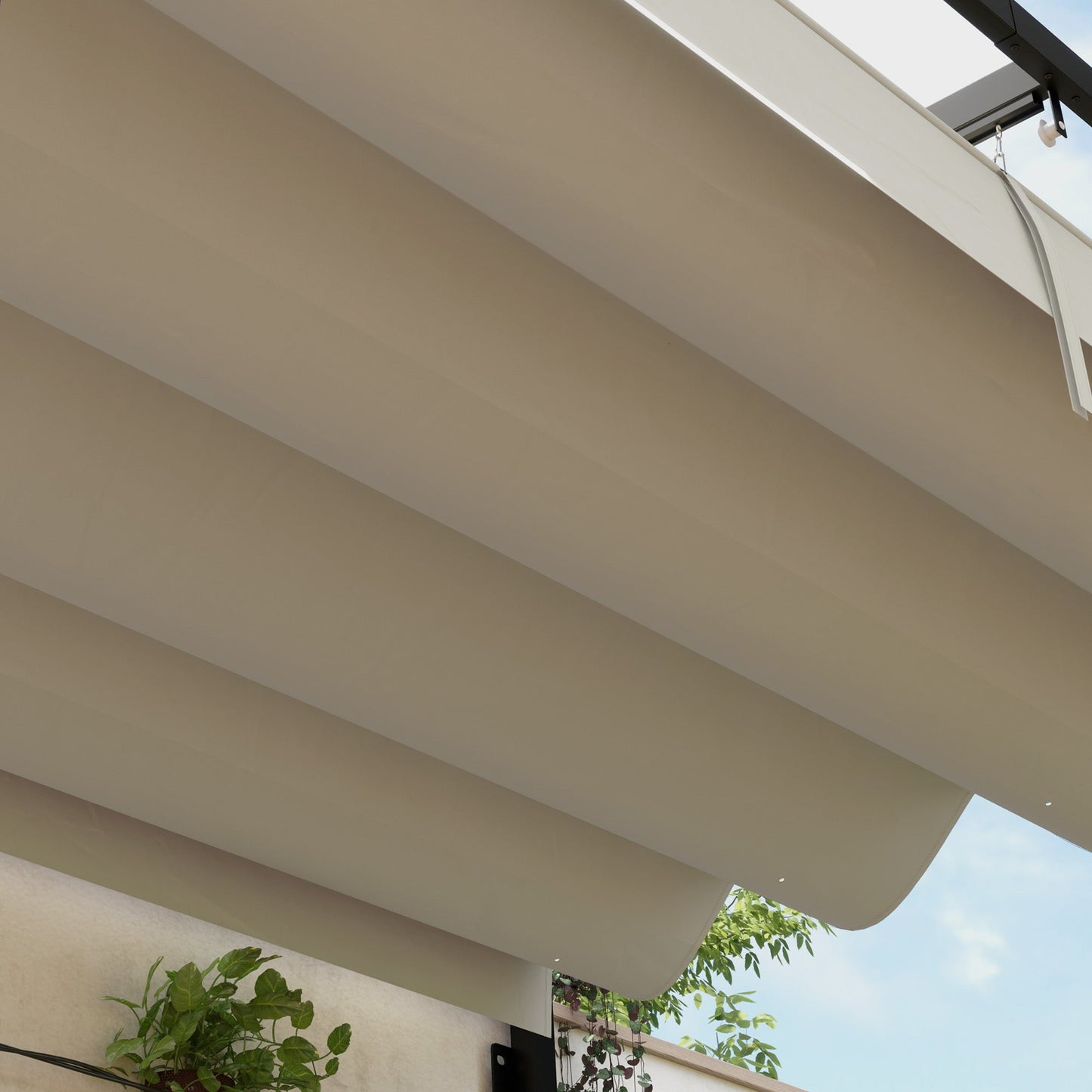 Outsunny 2 x 3(m) Wall Mounted Pergola with Retractable Roof, Khaki