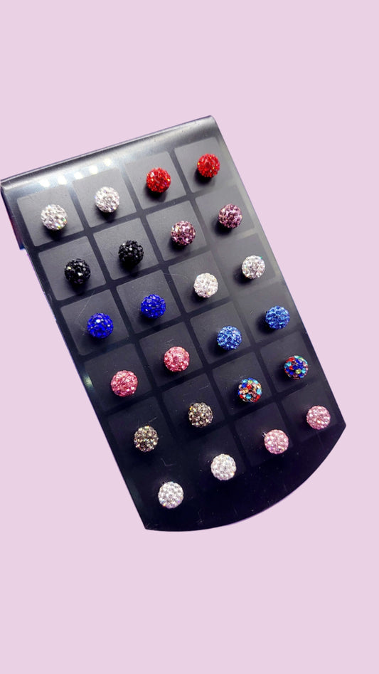 Round Glitter Ball Medium Crystal Earrings Medium Set Of 12