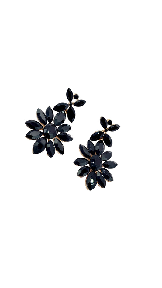 Black Flower Crystal Drop & Dangle Earrings