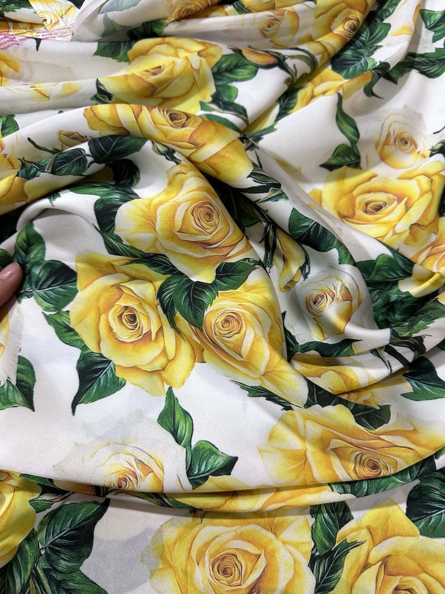 Yellow Floral Rose Pattern Fabric – Custom Printed Fabric, Choose Material by Metre