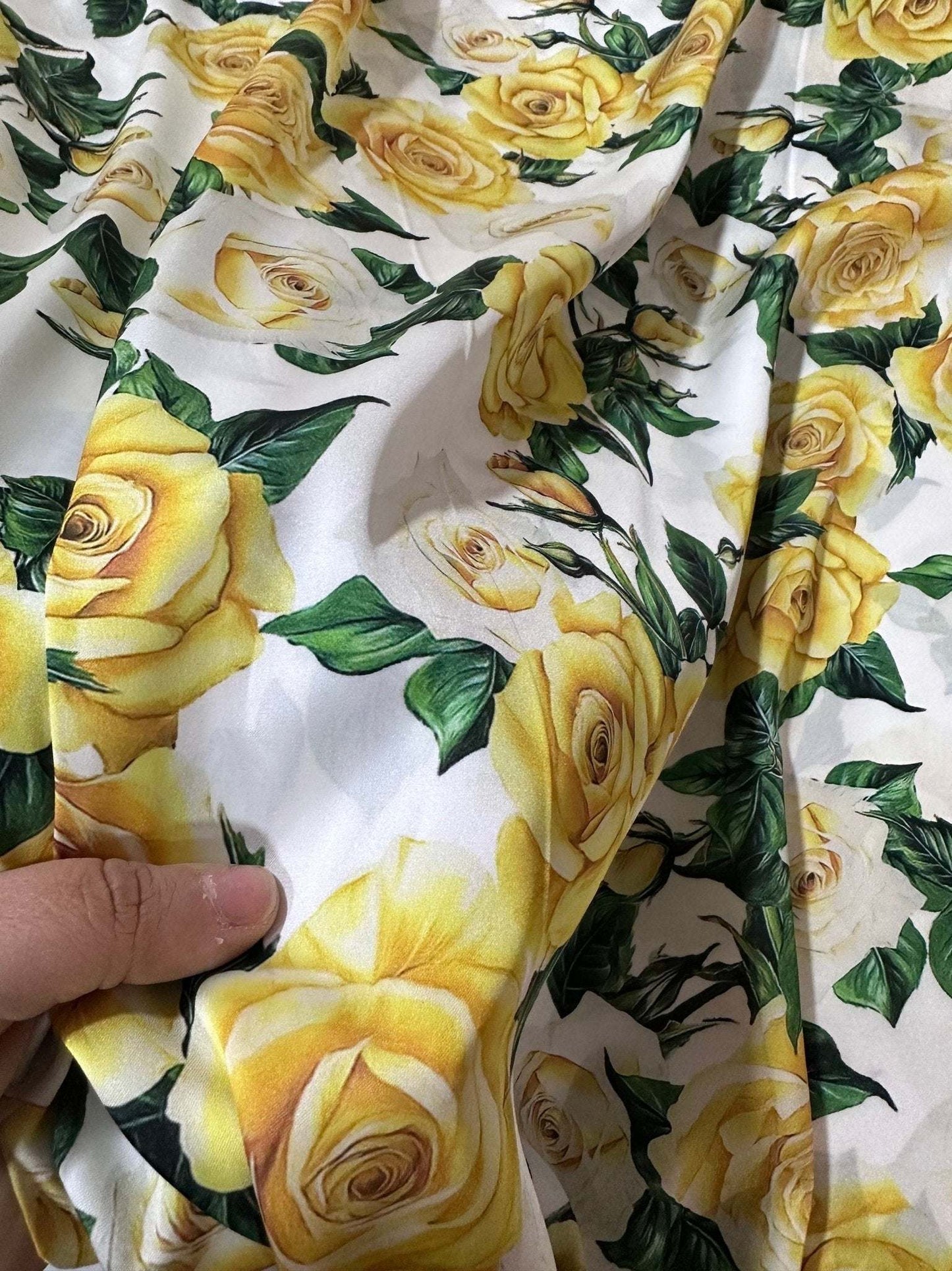 Yellow Floral Rose Pattern Fabric – Custom Printed Fabric, Choose Material by Metre
