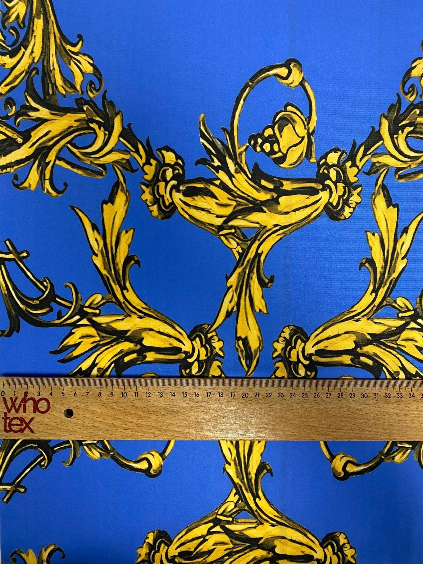 Royal Blue Baroque Pattern Fabric – Custom Printed Fabric on Satin, Crepe, Spandex or Chiffon