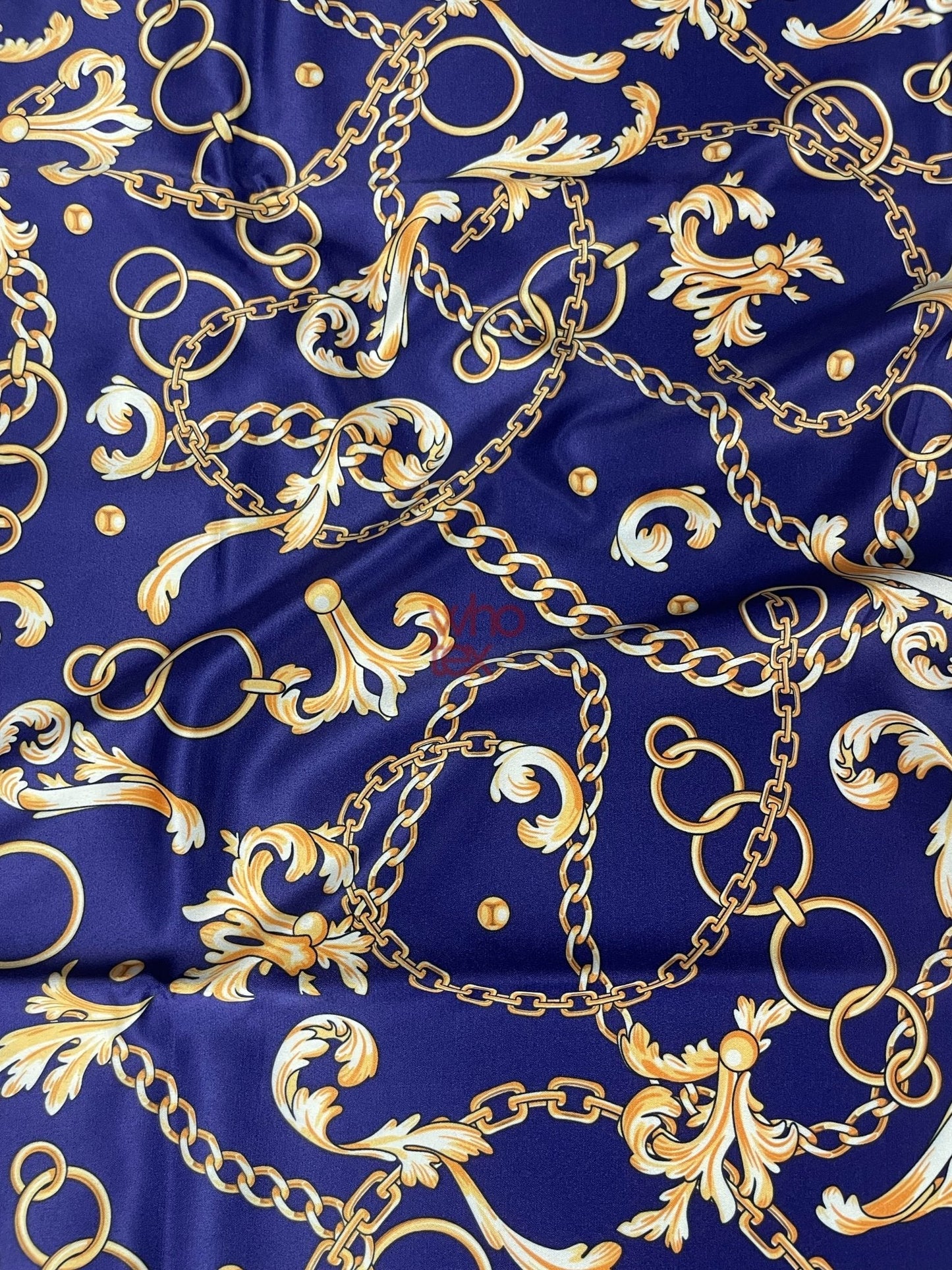 Royal Blue Fabric with Gold Chains & Baroque Scrolls