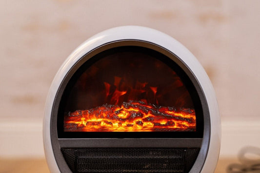 Electric Fire Fan Heater Ceramic White 1500W Home Round Free Standing Flame