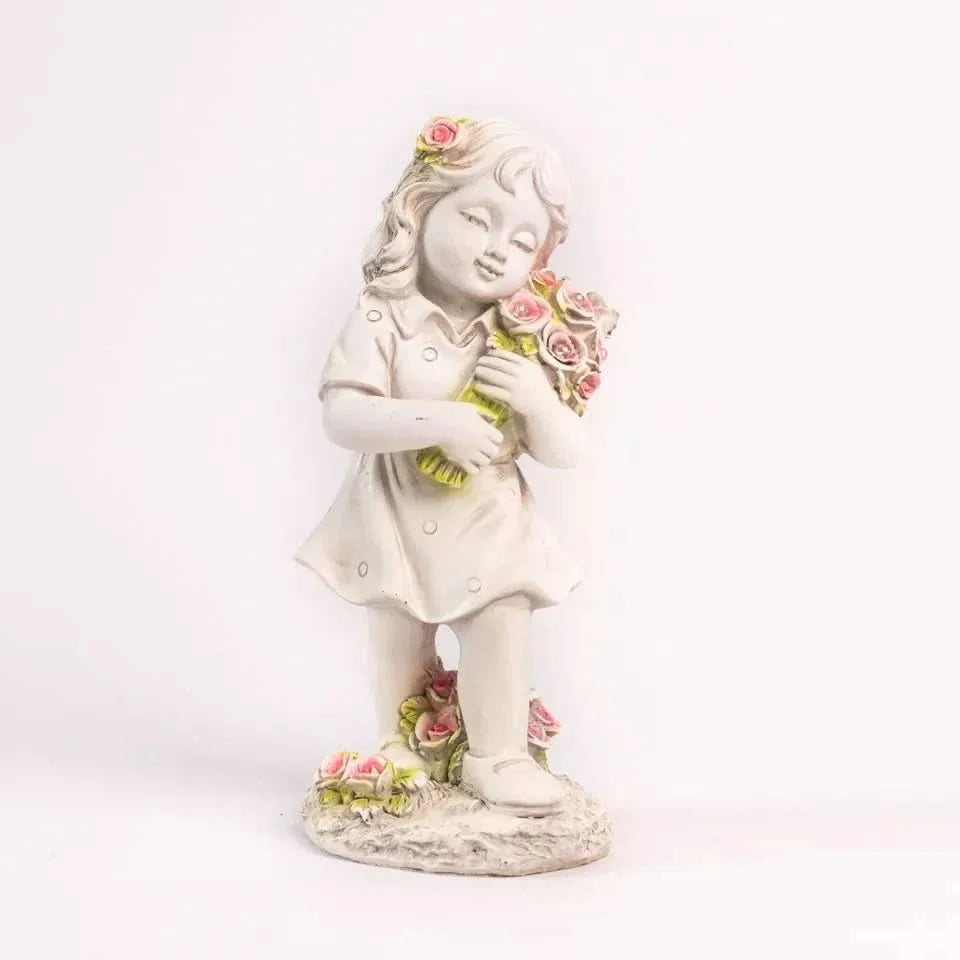 Solar Fairy Ornament Light Garden Decoration Stone Effect Girl Flowers Lighting