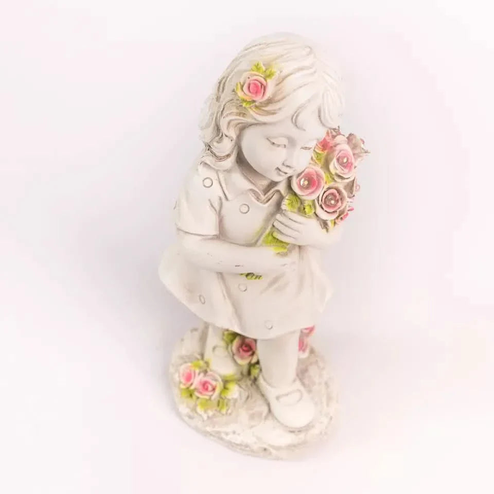 Solar Fairy Ornament Light Garden Decoration Stone Effect Girl Flowers Lighting