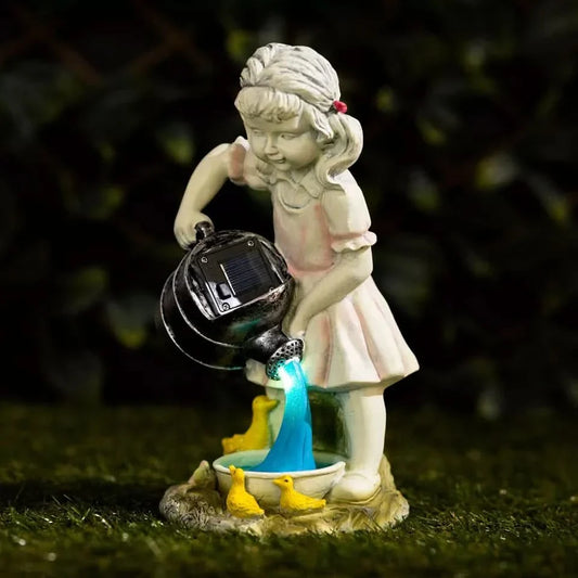 Solar Girl with Watering Can & Ducks Ornament