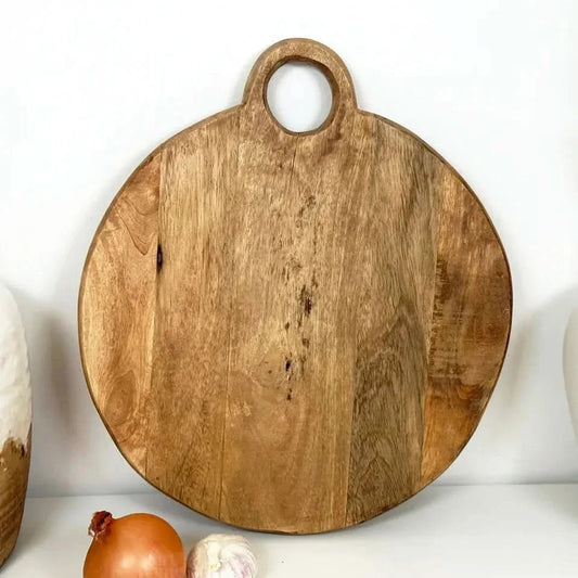Wooden Round Chopping Board With Ring Handle, Cheese Serving Board
