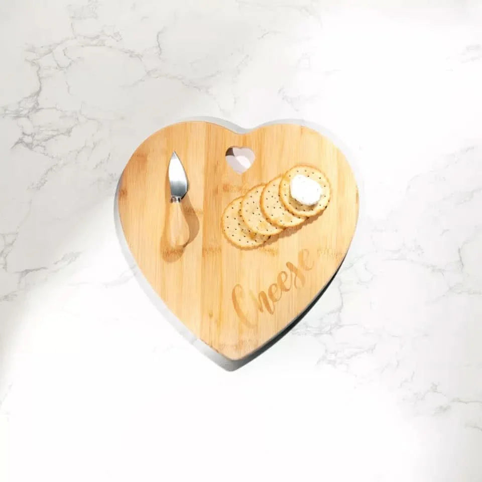Wooden Cheese Board With Knife, Heart Home Kitchen Wood Serving Platter