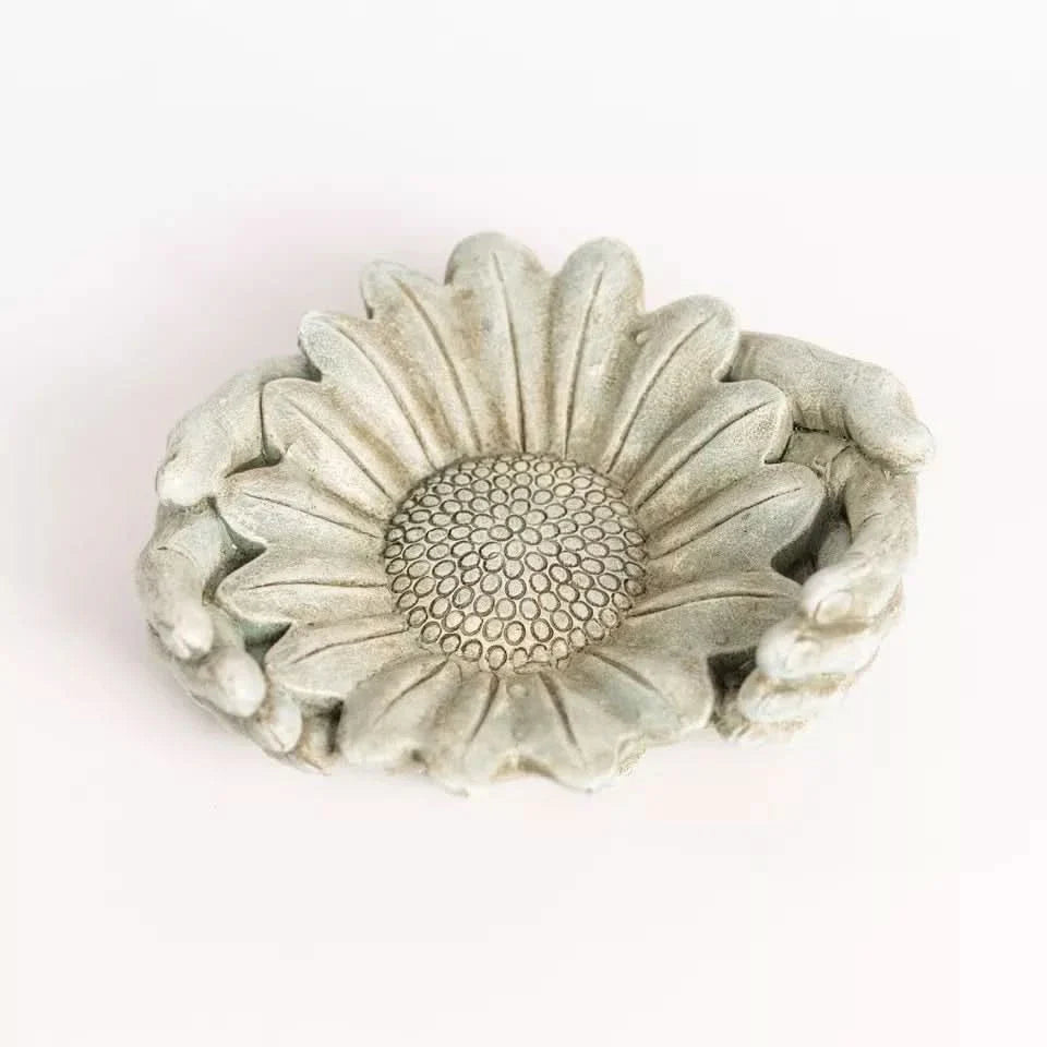 Stone Effect Sunflower Ornament Garden Bird Water Feeder Bath Decor Hands