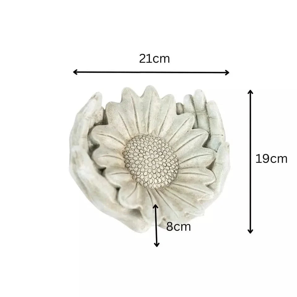 Stone Effect Sunflower Ornament Garden Bird Water Feeder Bath Decor Hands