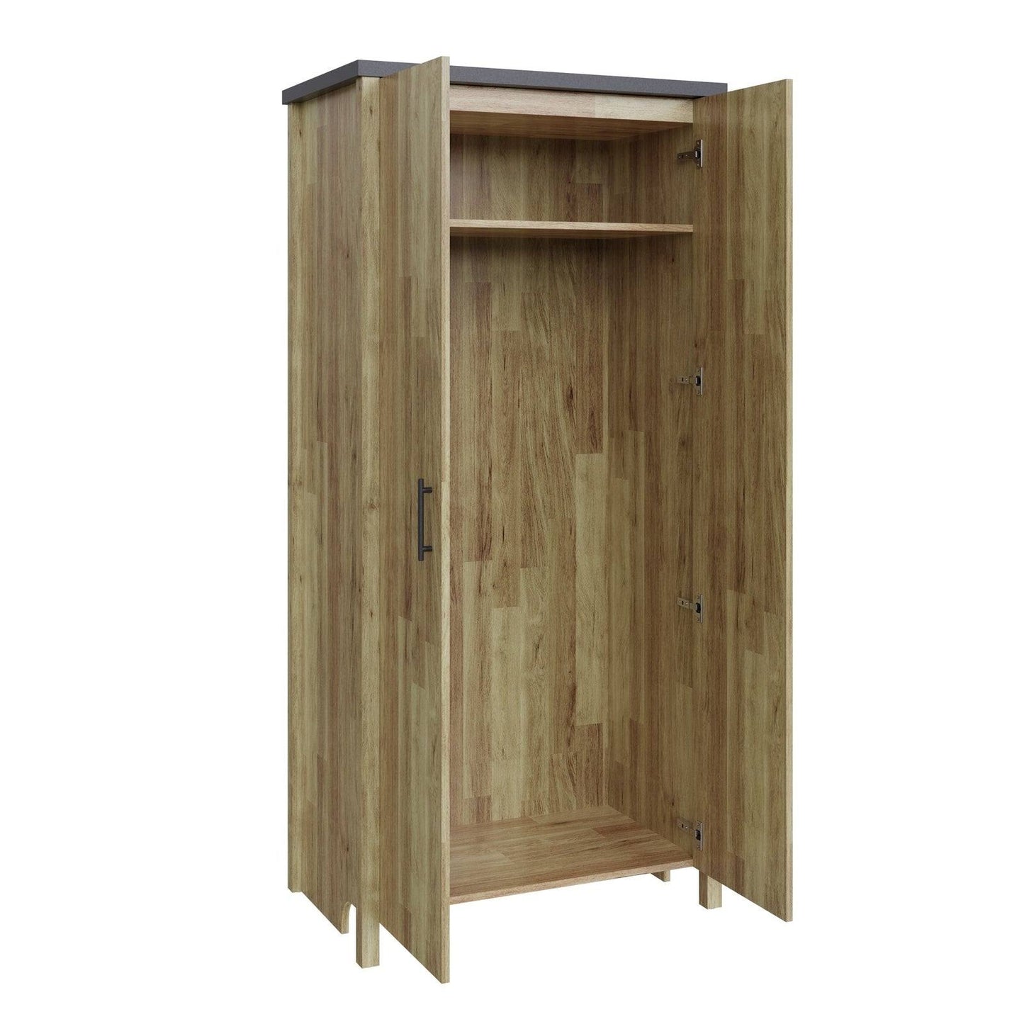 Cascina Tall Wardrobe Oak & Black 2 Doors 1 Shelf