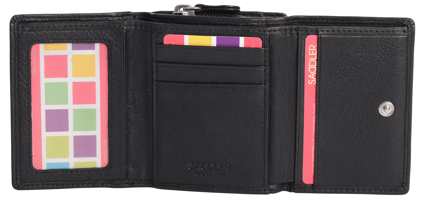 SADDLER CARLA Handmade Leather Compact Trifold Purse – RFID Protected | 5 Card Slots, ID Window & Zipped Coin Pocket | Gift Boxed