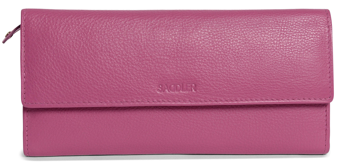 SADDLER CLAIRE Long Leather Trifold Purse - 18 Card Slots, Dual Zip Pockets, and Note Sections - RFID Protected