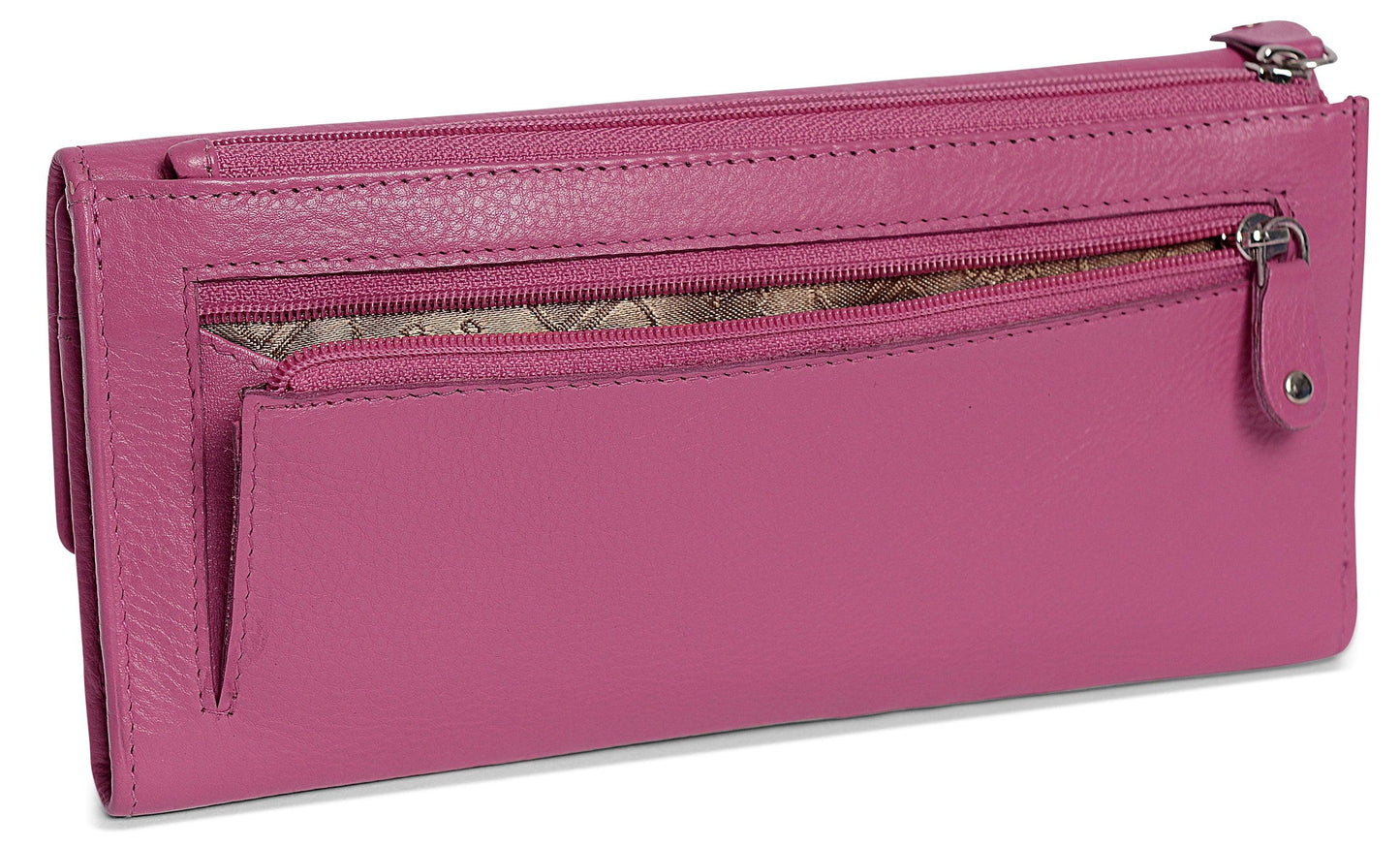 SADDLER CLAIRE Long Leather Trifold Purse - 18 Card Slots, Dual Zip Pockets, and Note Sections - RFID Protected