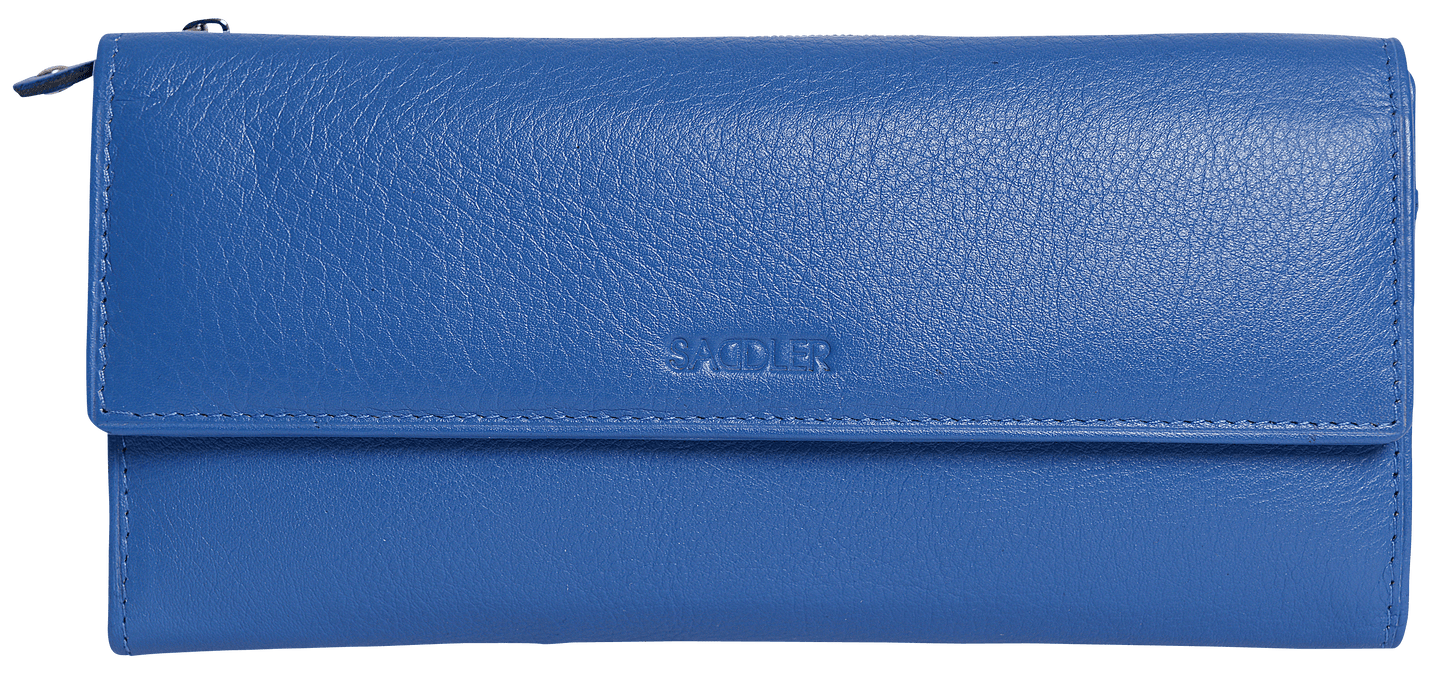 SADDLER CLAIRE Long Leather Trifold Purse - 18 Card Slots, Dual Zip Pockets, and Note Sections - RFID Protected