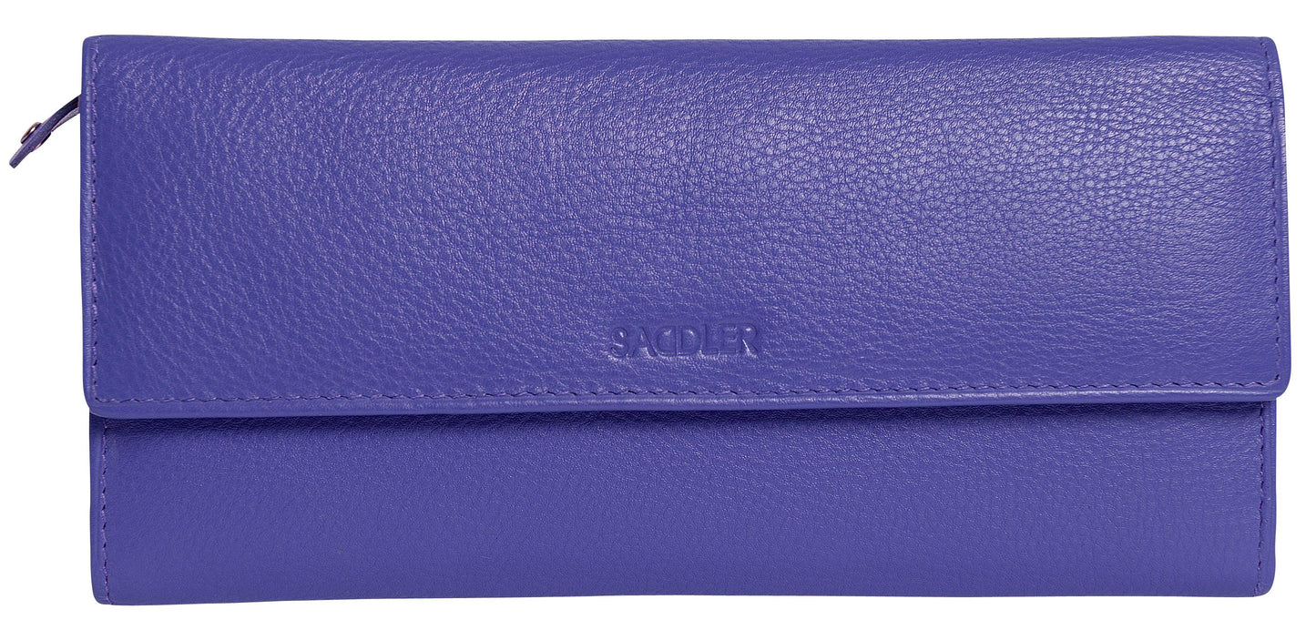 SADDLER CLAIRE Long Leather Trifold Purse - 18 Card Slots, Dual Zip Pockets, and Note Sections - RFID Protected