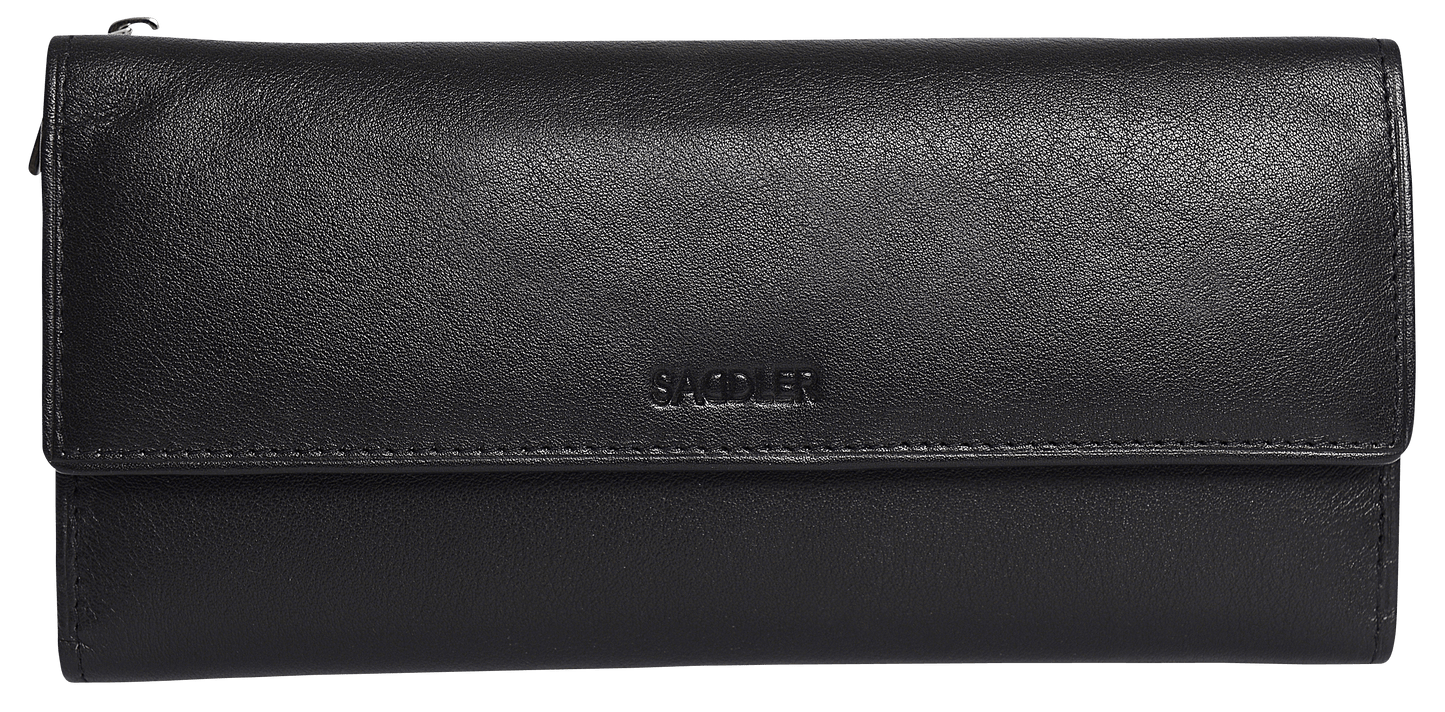 SADDLER CLAIRE Long Leather Trifold Purse - 18 Card Slots, Dual Zip Pockets, and Note Sections - RFID Protected