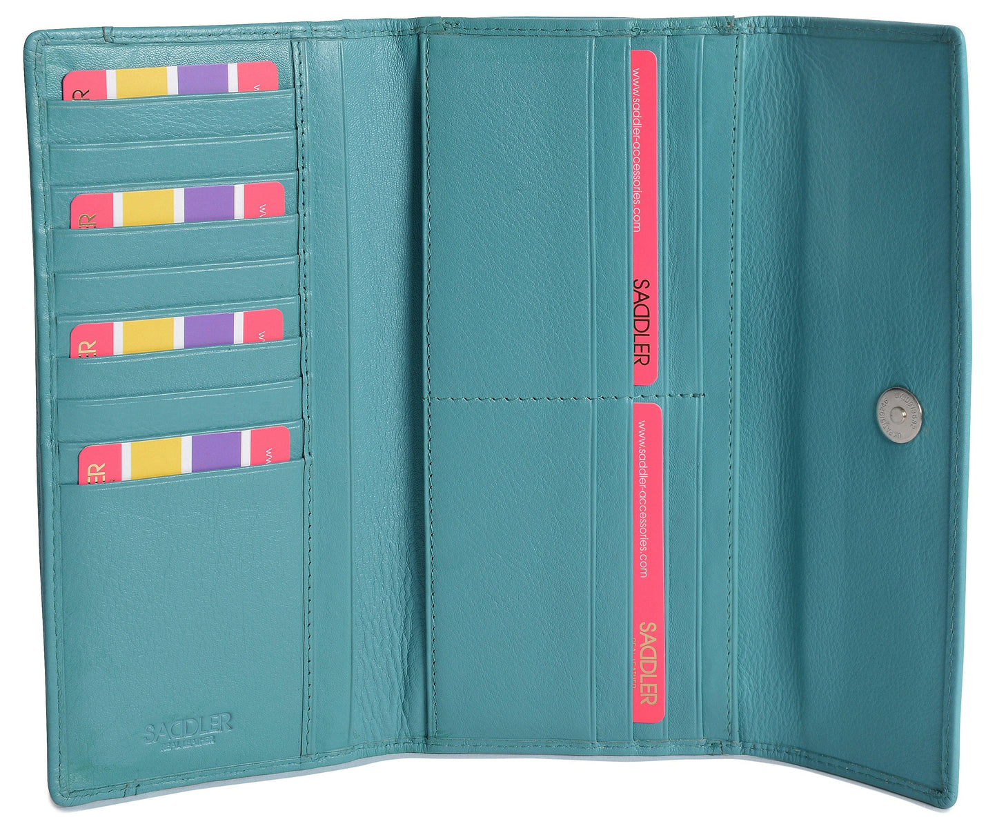 SADDLER CLAIRE Long Leather Trifold Purse - 18 Card Slots, Dual Zip Pockets, and Note Sections - RFID Protected