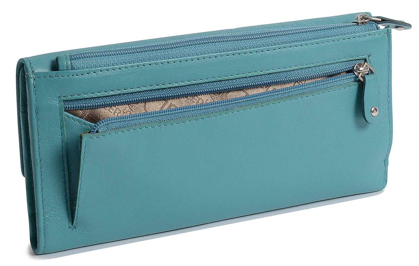 SADDLER CLAIRE Long Leather Trifold Purse - 18 Card Slots, Dual Zip Pockets, and Note Sections - RFID Protected
