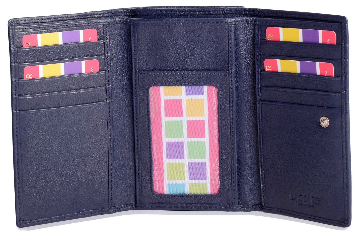 Compact Trifold Leather Purse "Eleanor" – Handmade by Saddler | RFID Protected & Gift Boxed | 10 Card Slots & Rear Zip Coin Pocket
