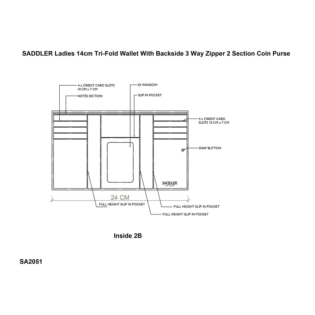 Compact Trifold Leather Purse "Eleanor" – Handmade by Saddler | RFID Protected & Gift Boxed | 10 Card Slots & Rear Zip Coin Pocket
