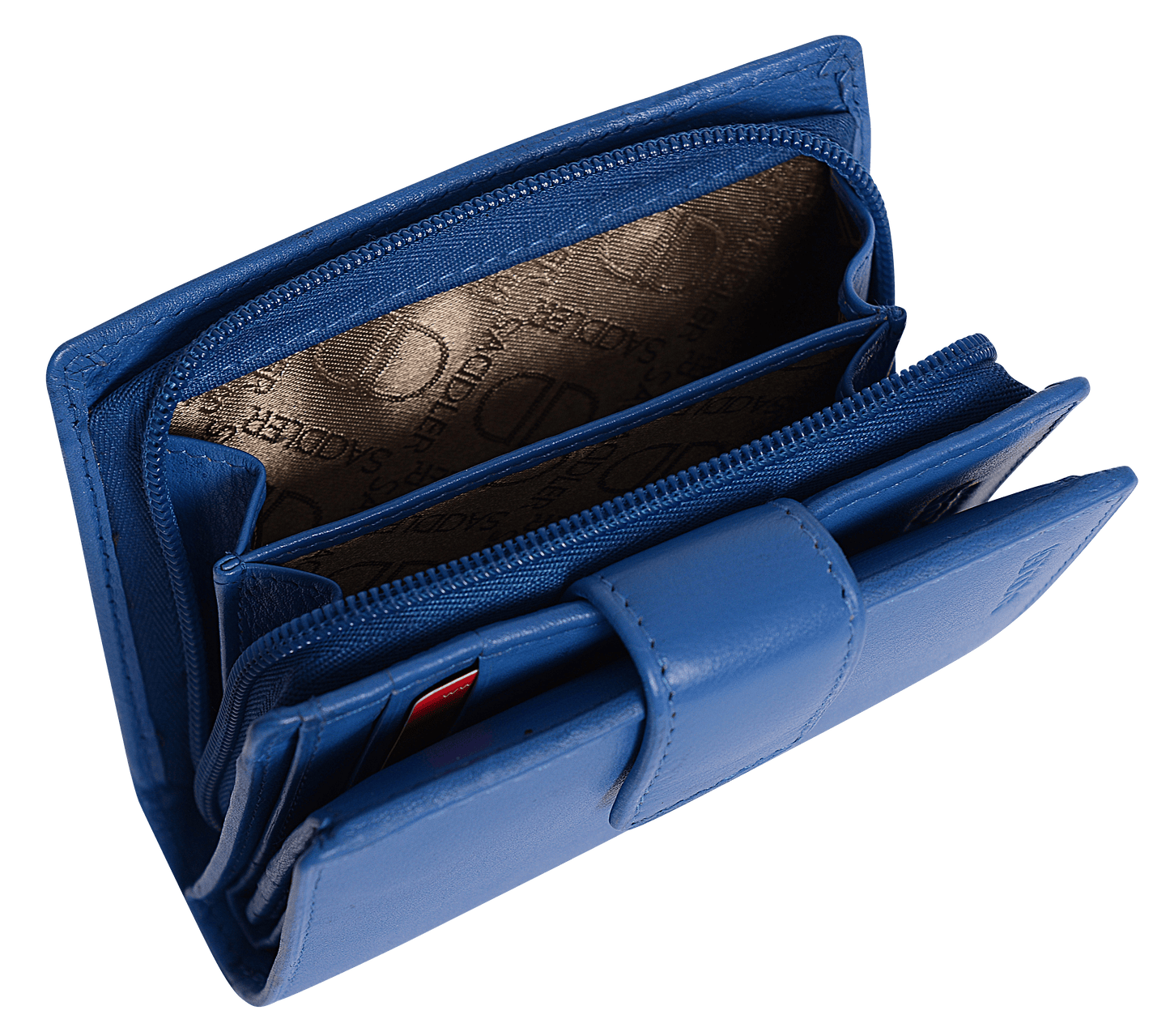 SADDLER EMILY Handmade Leather Mid-Size Wallet – RFID Protected | 10 Card Slots, Secure Tab Closure & Zipped Coin Pocket | Gift Boxed