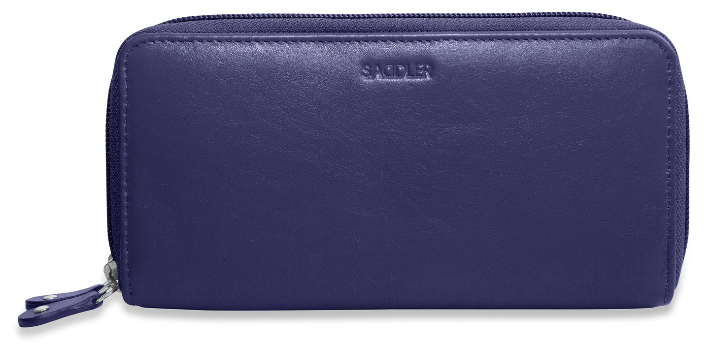 SADDLER GABRIELLA Leather Double Zip Around Purse - 8 Card Slots, Phone Pocket, and Coin Purse - RFID Protected
