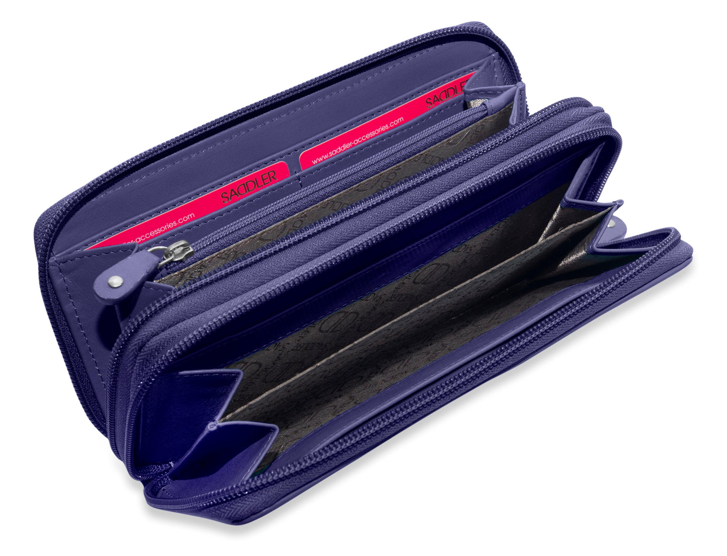 SADDLER GABRIELLA Leather Double Zip Around Purse - 8 Card Slots, Phone Pocket, and Coin Purse - RFID Protected