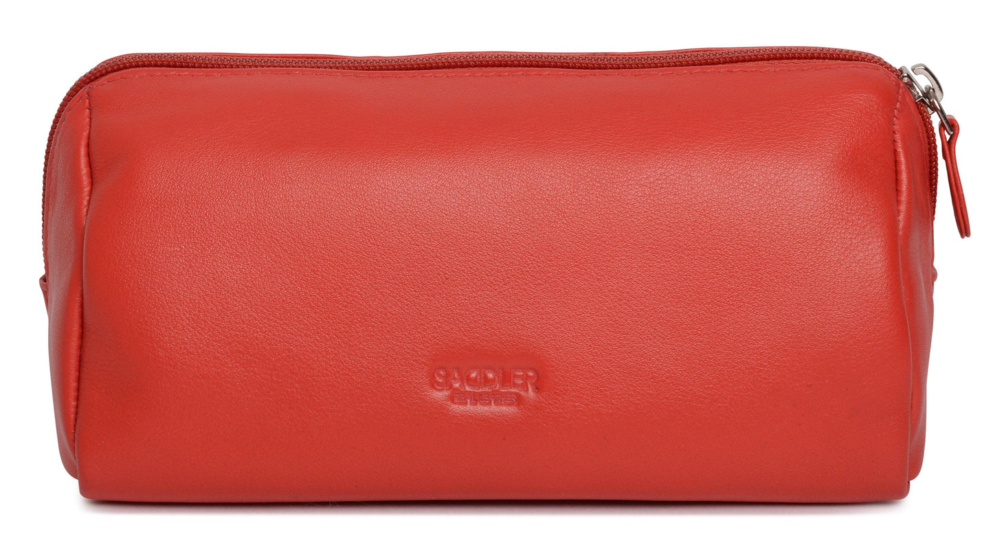 SADDLER MEGAN Leather Zip Top Cosmetic Bag - Large Capacity and Inner Zip Pocket - RFID Protected