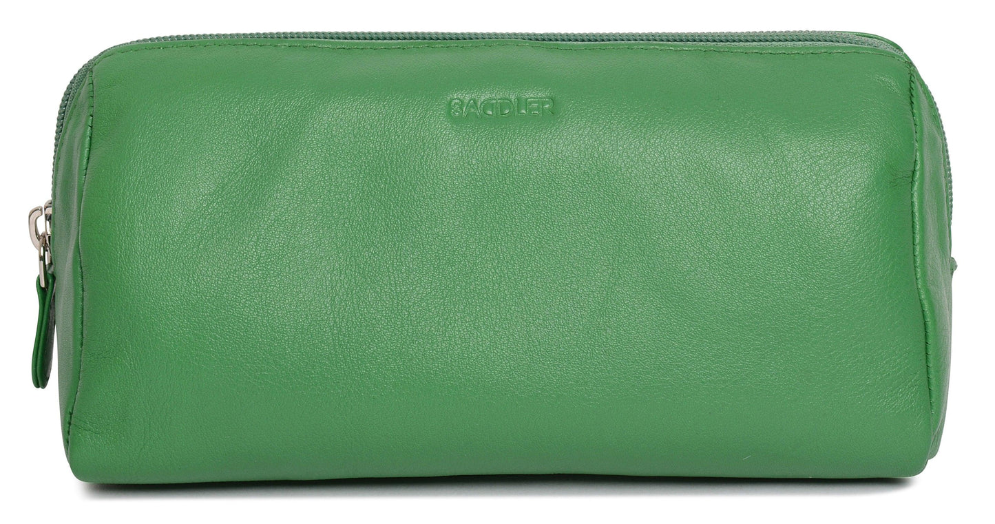 SADDLER MEGAN Leather Zip Top Cosmetic Bag - Large Capacity and Inner Zip Pocket - RFID Protected