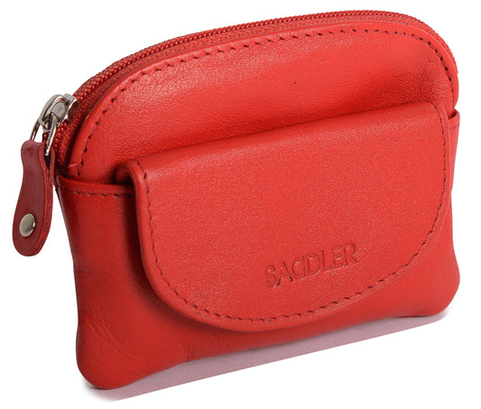 Compact Leather Zip-Top Coin Purse "Molly" – Handmade by Saddler | RFID Protected & Gift Boxed | With Front Pocket & Interior Key Ring