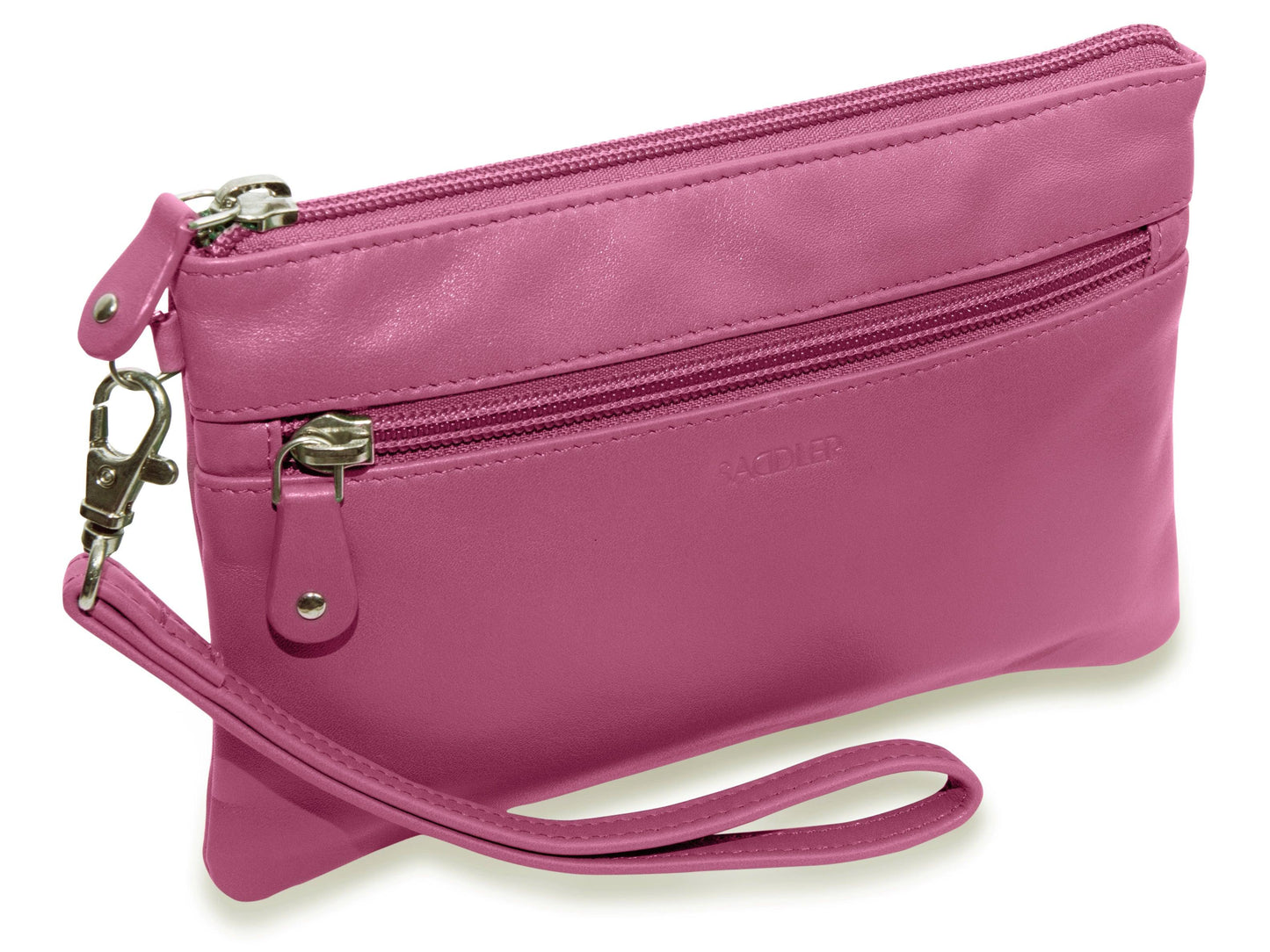 SADDLER SCARLETT Leather Zip Top Mini Clutch - Phone Holder with Detachable Wrist Strap - RFID Protected