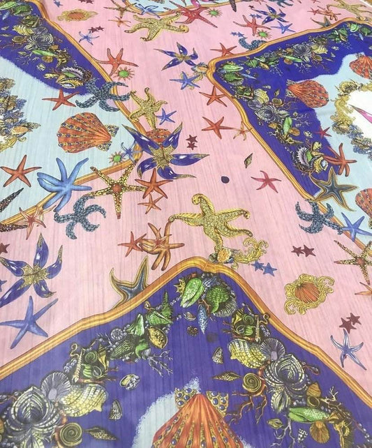 Sea Shell Pattern Fabric in  Sugar Pink – Fabric by Metre, Options: Satin, Crepe, Spandex, Chiffon