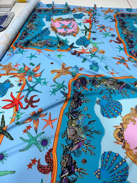 Baby Blue Oyster Sea Shell Fabric – Multiple Fabric Options, Sold by Metre