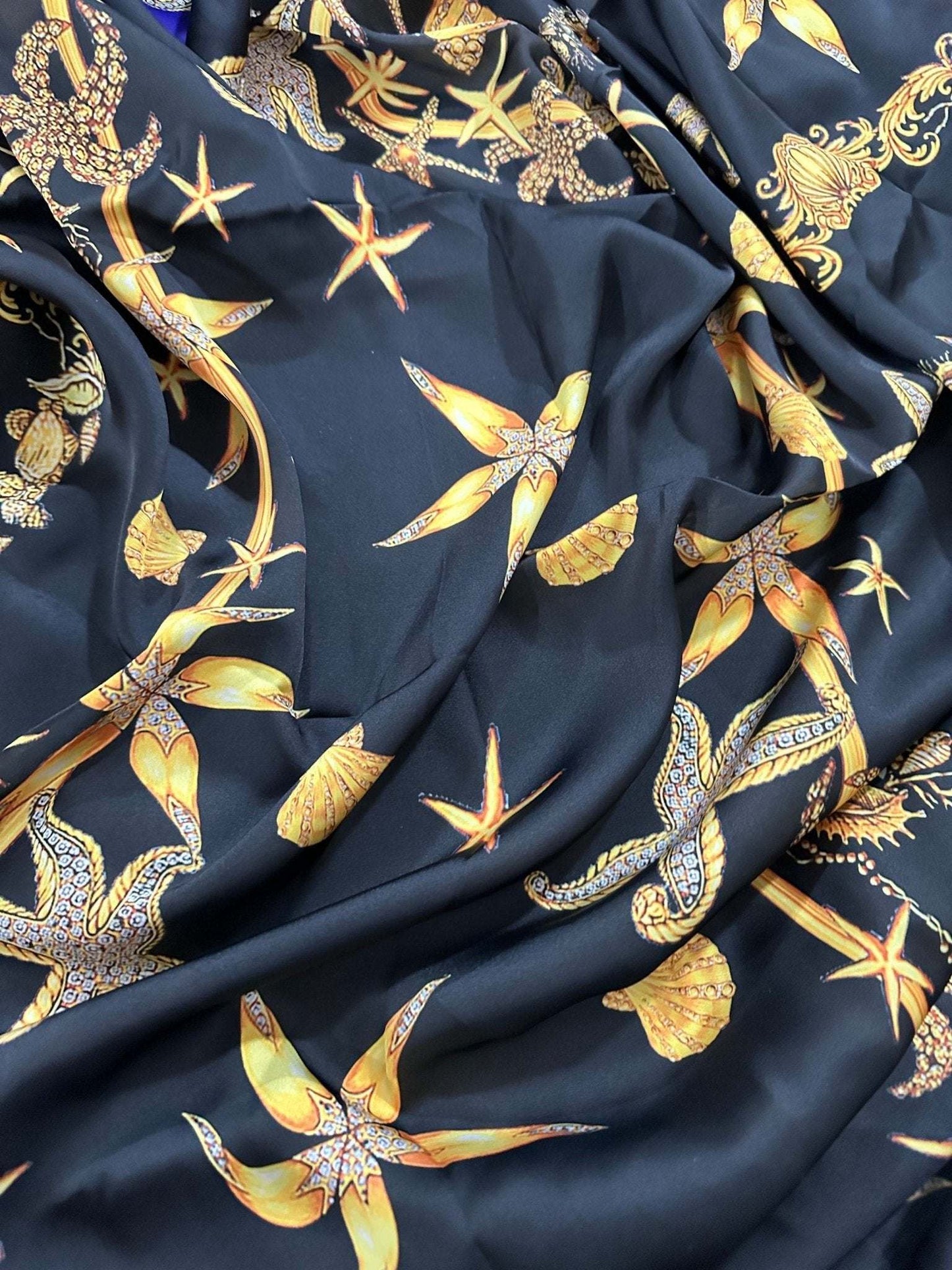 Black Luxury Sea Shell Pattern Fabric – Fabric by Metre, Multiple Options for Sewing & Dressmaking