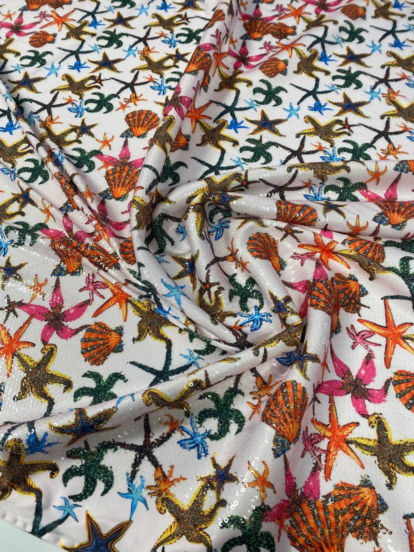 Sea Shell Pattern Sequin Fabric