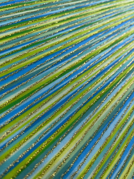 Blue Green Striped Shimmer Ottoman Fabric